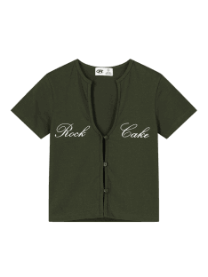 Script Cotton Short Sleeved Cardigan - Khaki